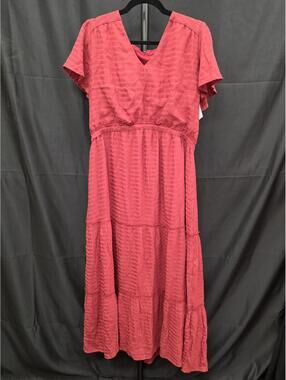 Women’s Boho V Neck Flowy Maxi Wedding Guest Dress Wine XXL